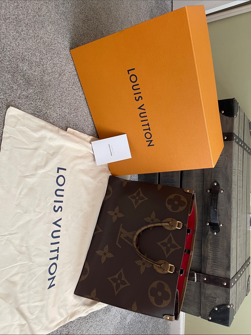Louis Vuitton On The Go GM Monogram Tote with Red Interior Trim